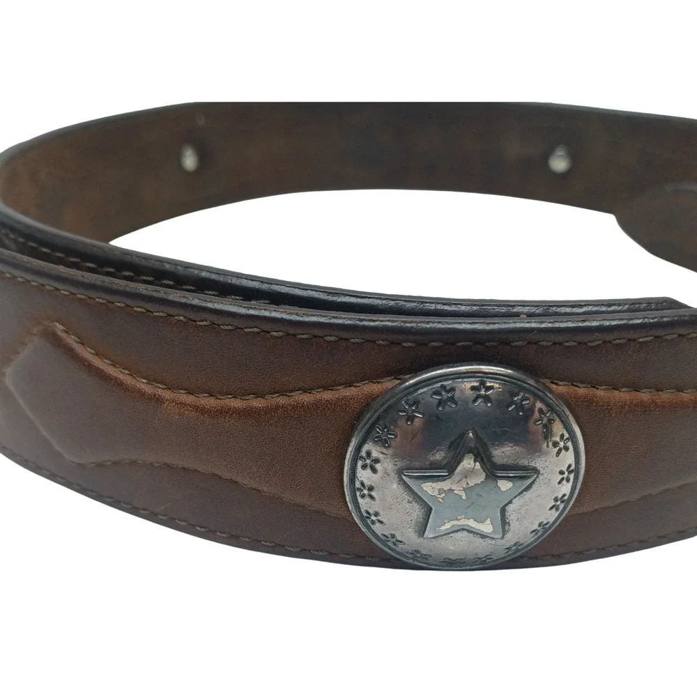 VTG JUSTIN 1993 Belt Brown Men's Genuine Leather‎ Concho Belt 1.5